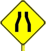 Road narrows warning sign